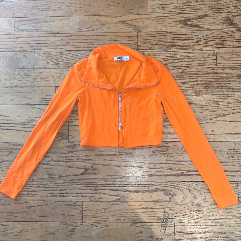 Tiger Mist - Orange zip cropped long sleeve